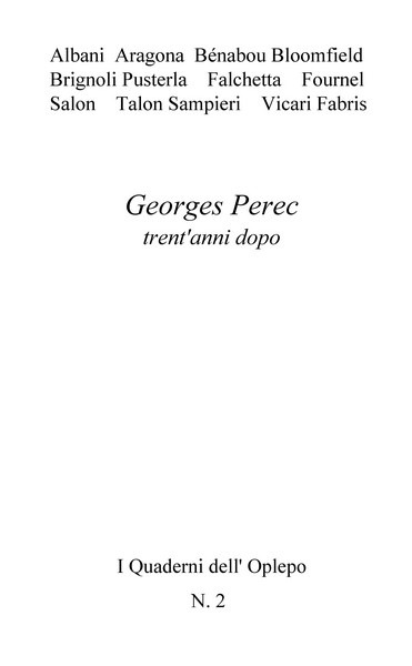 Raffaele Aragona, Georges Perec trent'anni dopo - Copertina flessibile